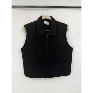 VTG K.B Collection Y2K 100% Wool Zip Sweater Vest Women M Black Crop Boiled Wool